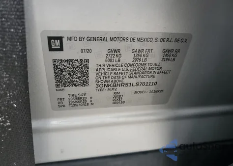 2020 Chevrolet Blazer 2Lt z USA, uszkodzony, nr VIN 3GNKBHRS1LS701110